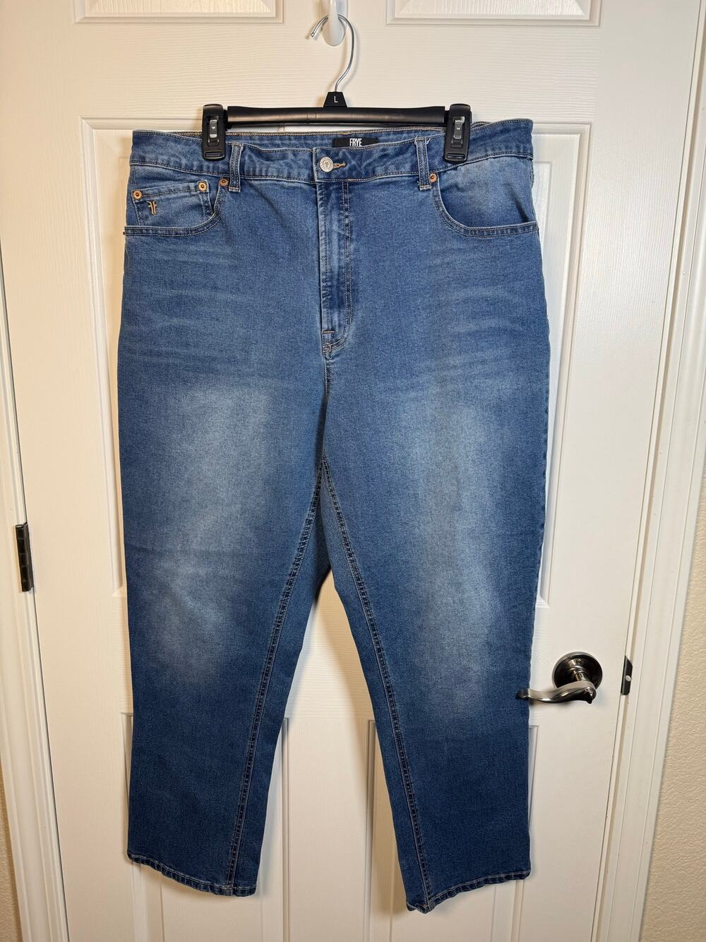 Frye High Rise Straight Leg Ankle Jeans Whiskering Medium Wash 16/34